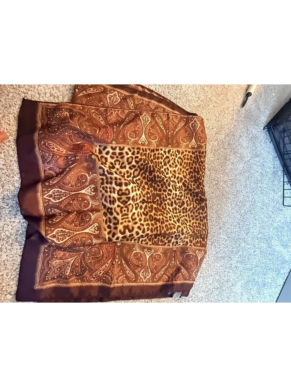 Brown and Leopard Print Silk Blend Scarf